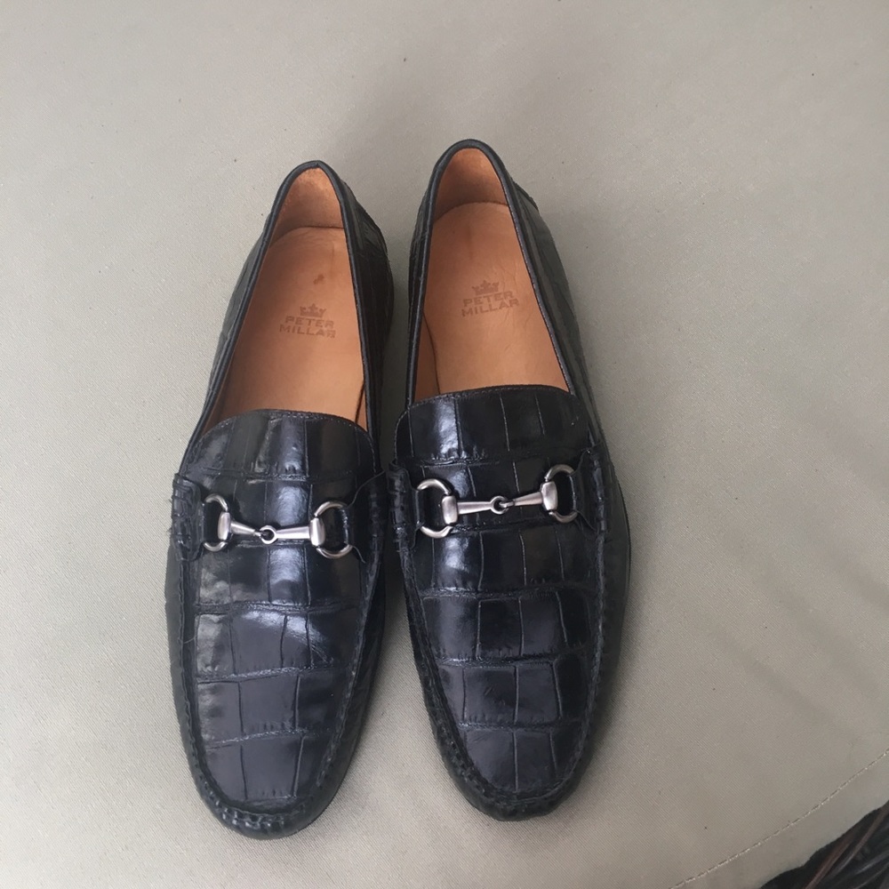 Peter Millar Crocodile Print Black Leather Loafers